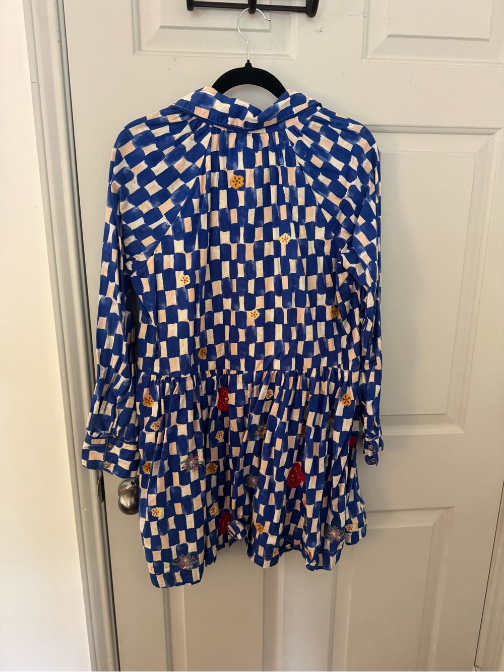 Anthropologie Maeve Checkered and Floral Long Sleeve Mini Dress size Medium - Picture 9 of 13